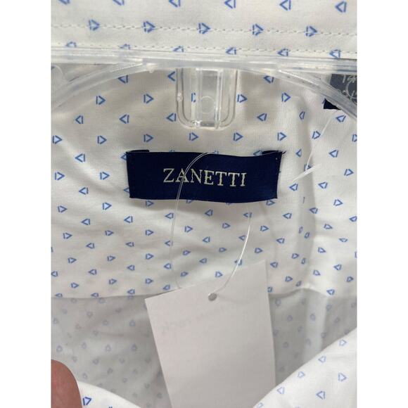 Zanetti Shirt Men 14.5 32/33 Button Down White Triangle Printed Long Sleeve‎ - Picture 6 of 14